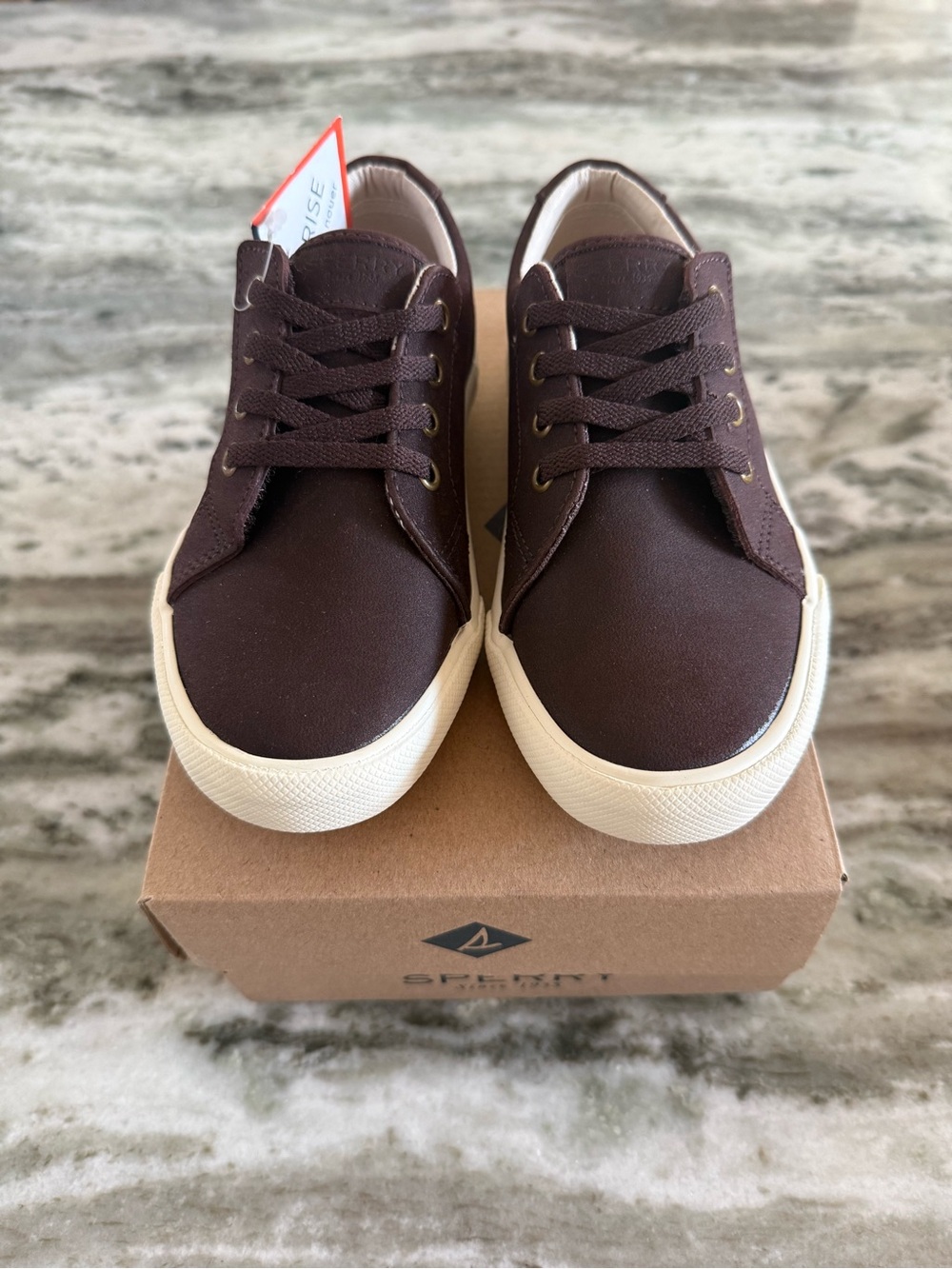 NWT Sperry Dark Brown Canvas Low-Top Sneakers with Cream Sole
